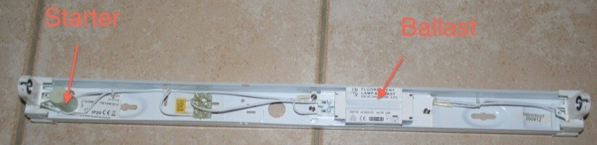 rglette porte tube avec starter et ballast